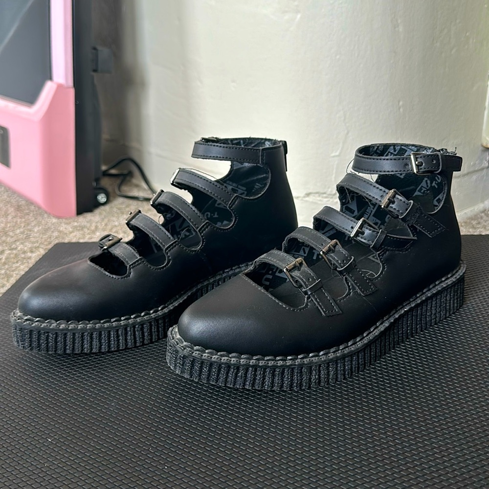NWOT Black TUKskin™ Multi-Strap Pointed Mary Jane Creeper